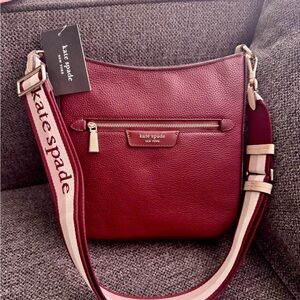 kate spade Pebbled Leather Shoulder Bag in Burgundy with Branded Strap